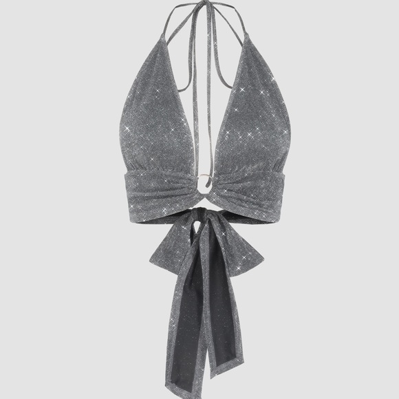 Cider Tops Cider Silver Backless Halter Top Poshmark